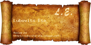 Lubovits Ete névjegykártya